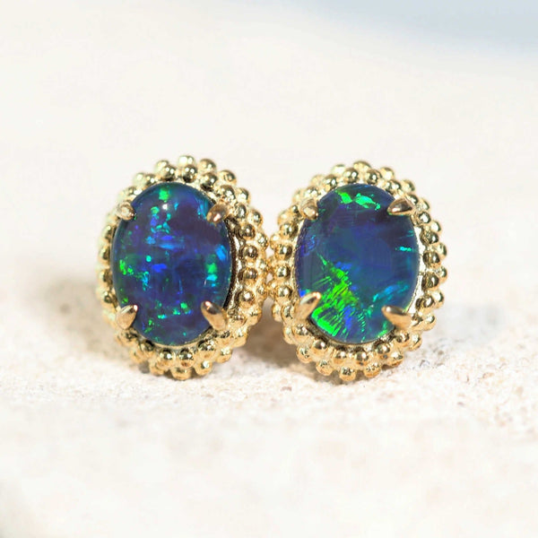 australian opal earrings set in gold plated silver