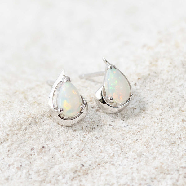 White Gold Australian Crystal Opal Earrings