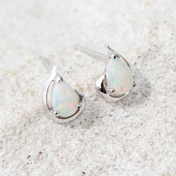 White Gold Australian Crystal Opal Earrings