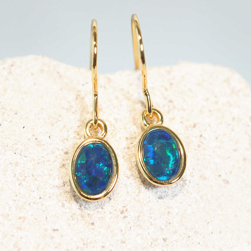 australian opal earrings in gold plated silver