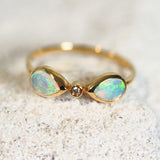 green and blue crystal opal ring in 18ct gold