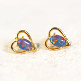 'Heart' Gold Plated Silver Triplet Opal Earrings