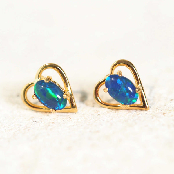 green and blue heart opal earrings