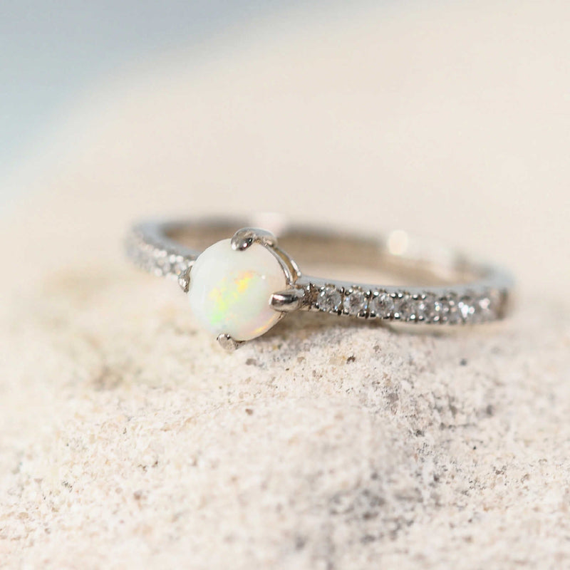 colourful white opal silver opal ring