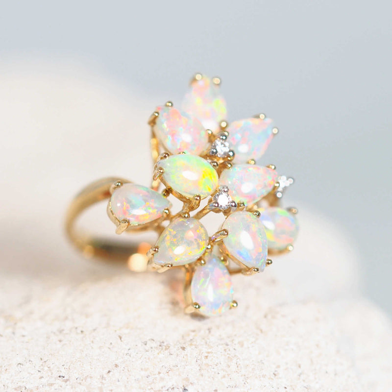 south australian crystal opal ring with diamonds