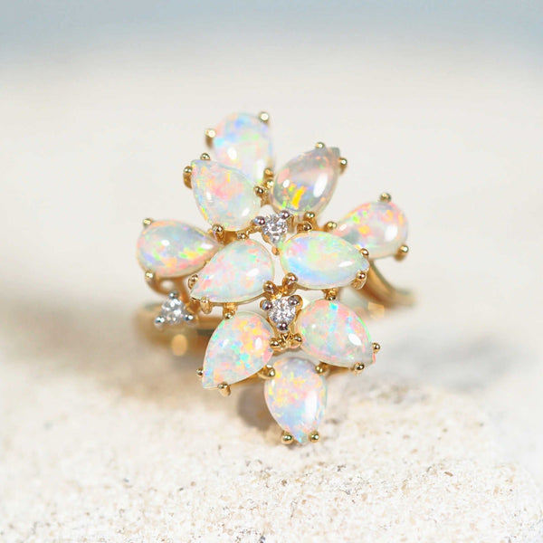 multi-coloured crystal opal ring in 18ct gold