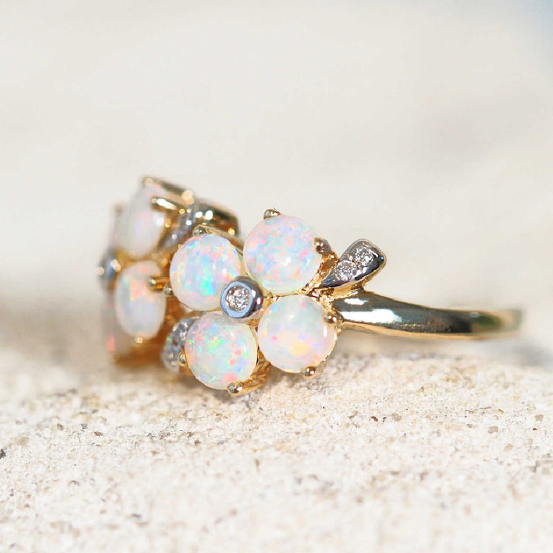 flower design crystal opal ring