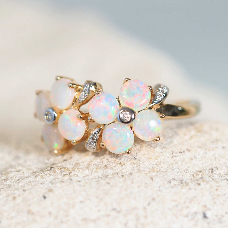 colourful flower design gold opal ring