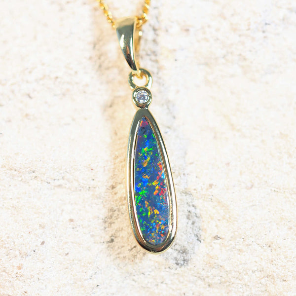 'Sahana' Gold Plated Silver Doublet Opal Pendant