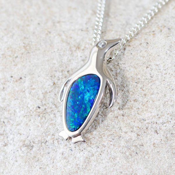 'Adelie II' Silver Australian Doublet Opal Necklace Pendant - Black Star Opal