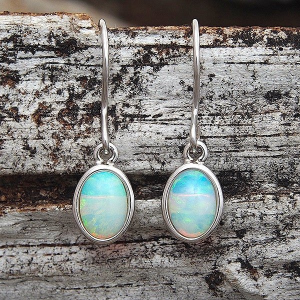 Aroha Blue' Silver Crystal Opal Earrings - Black Star Opal