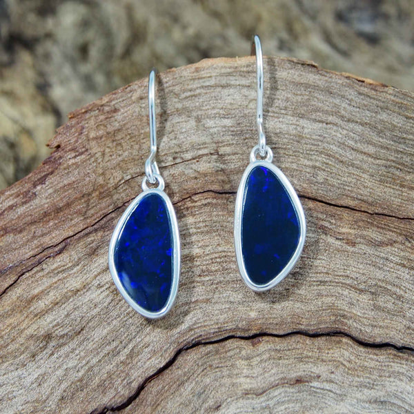 ‘Aroha’ Silver Australian Doublet Opal Earrings - Black Star Opal