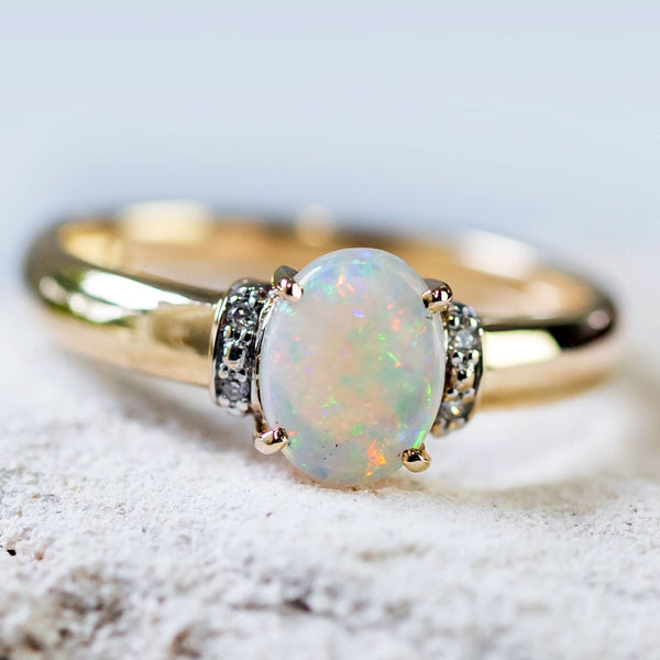 'Clara' Gold Australian White Opal Ring - Black Star Opal