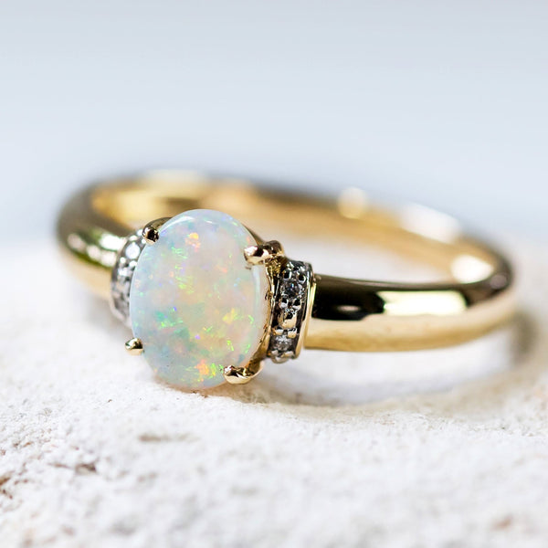 'Clara' Gold Australian White Opal Ring - Black Star Opal