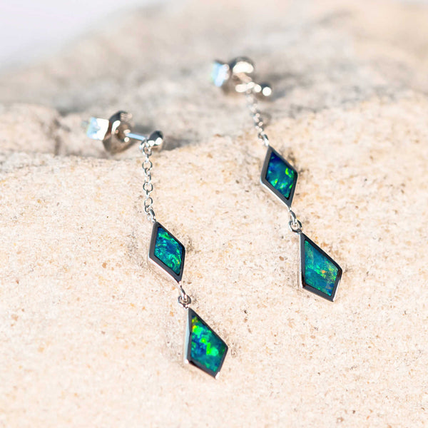 green doublet opal white gold drop stud silver earrings