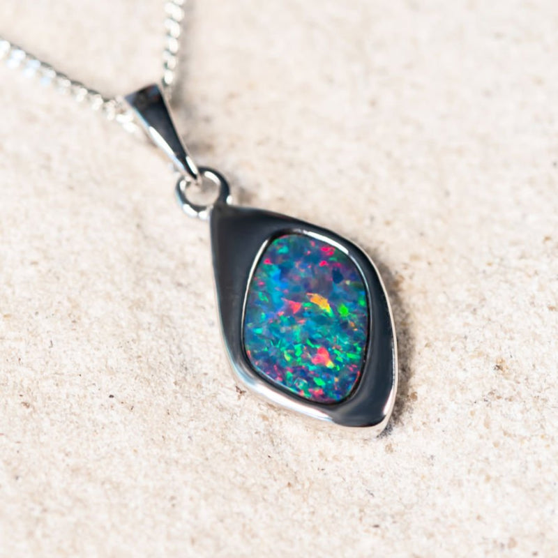 'Kari' Silver Australian Doublet Opal Necklace Pendant - Black Star Opal