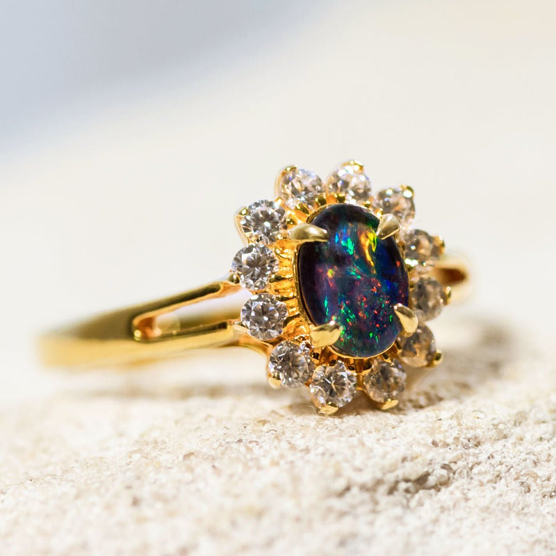 'Princess' Gold Plated Silver Australian Triplet Opal Ring - Black Star Opal