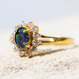 'Princess' Gold Plated Silver Australian Triplet Opal Ring - Black Star Opal