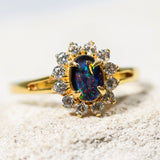 'Princess' Gold Plated Silver Australian Triplet Opal Ring - Black Star Opal