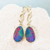 colourful doublet opal gold earrings