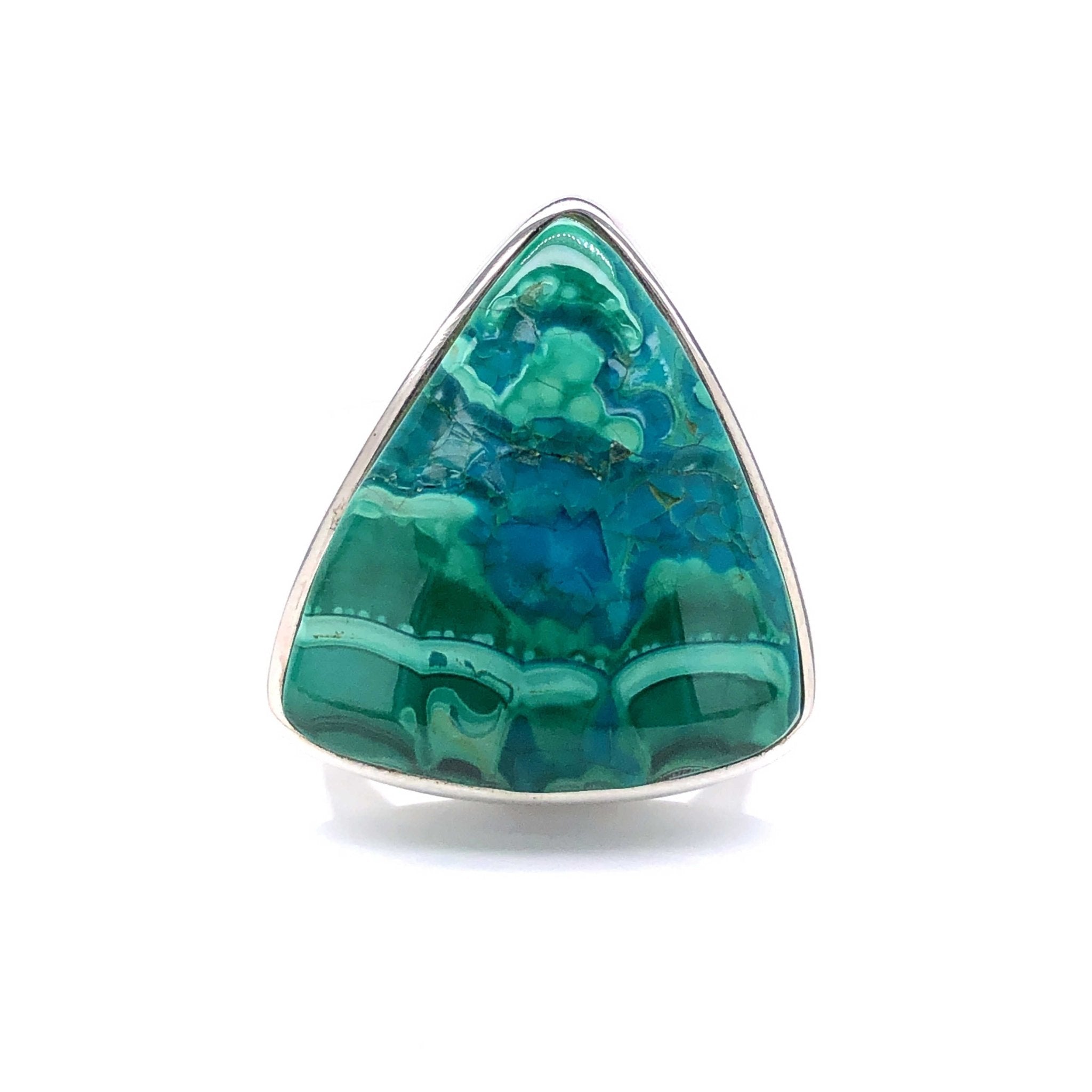 'Koa' Silver Chrysocolla and Malachite Gemstone Ring