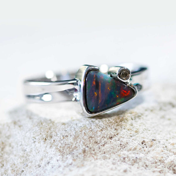 'Trinity Horizon' White Gold Australian Black Opal Ring - Black Star Opal