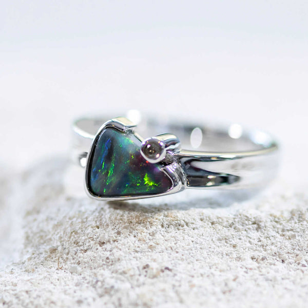 'Trinity Horizon' White Gold Australian Black Opal Ring - Black Star Opal