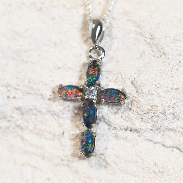 colourful opal cross necklace