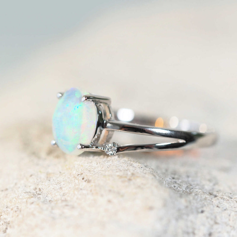 white gold crystal opal ring