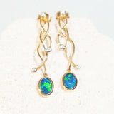 australian opal doublet gold earrings