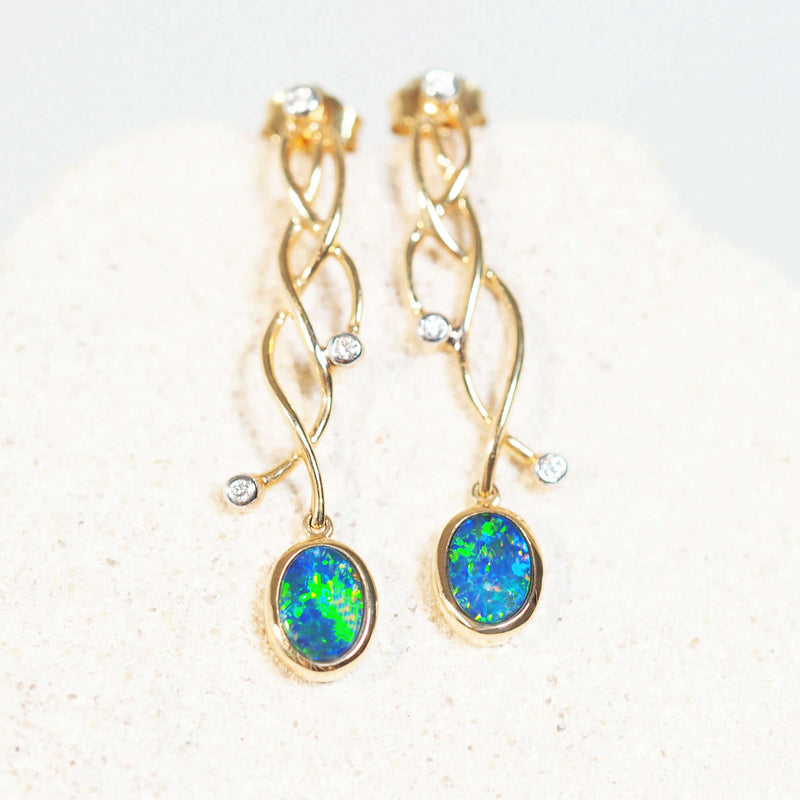 australian opal doublet gold earrings