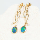 multi-colour doublet opal earrings in 14ct yellow gold