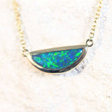 green and blue lightning ridge opal yellow gold necklet