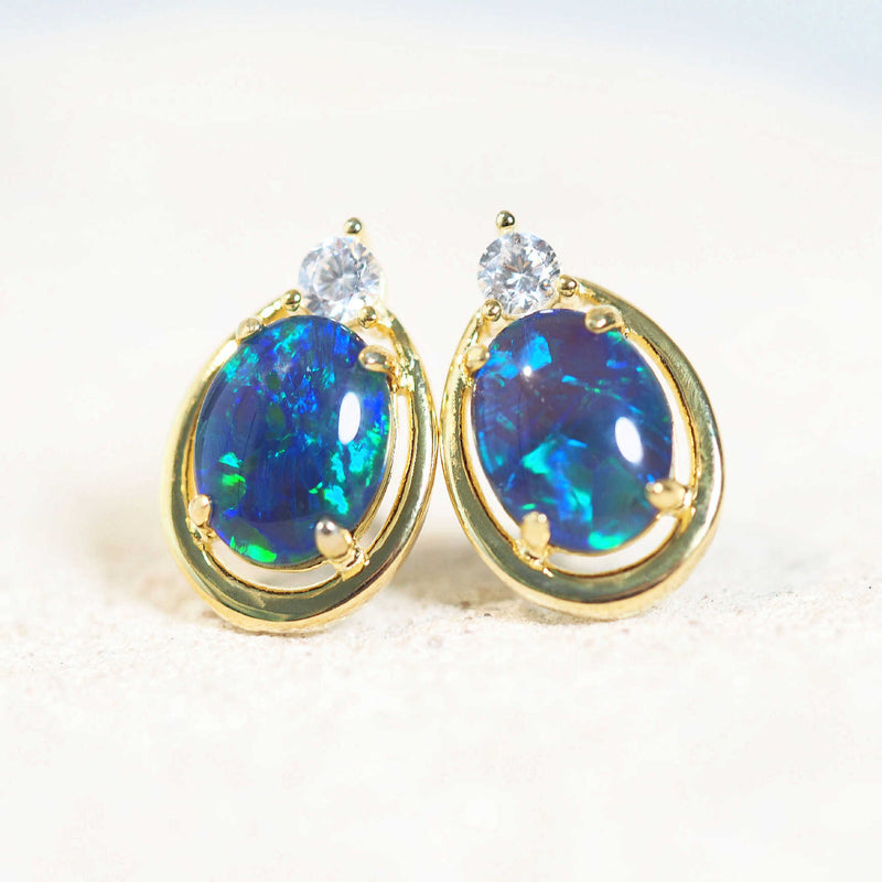 blue and green coloured triplet opal earrings