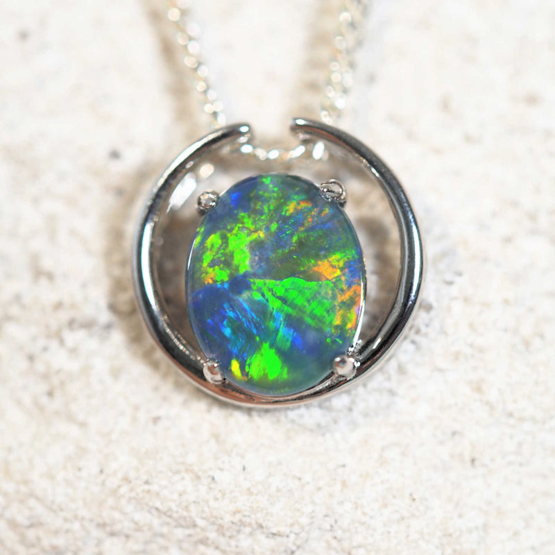 'Elana Blue' Silver Triplet Opal Pendant