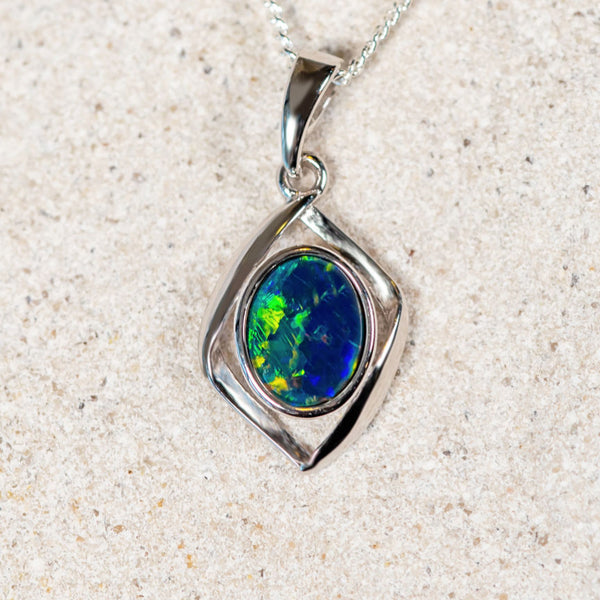 opal pendant in silver set into a nova setting