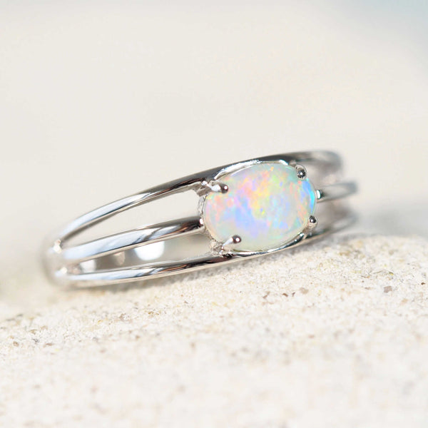 colourful crystal opal white gold ring