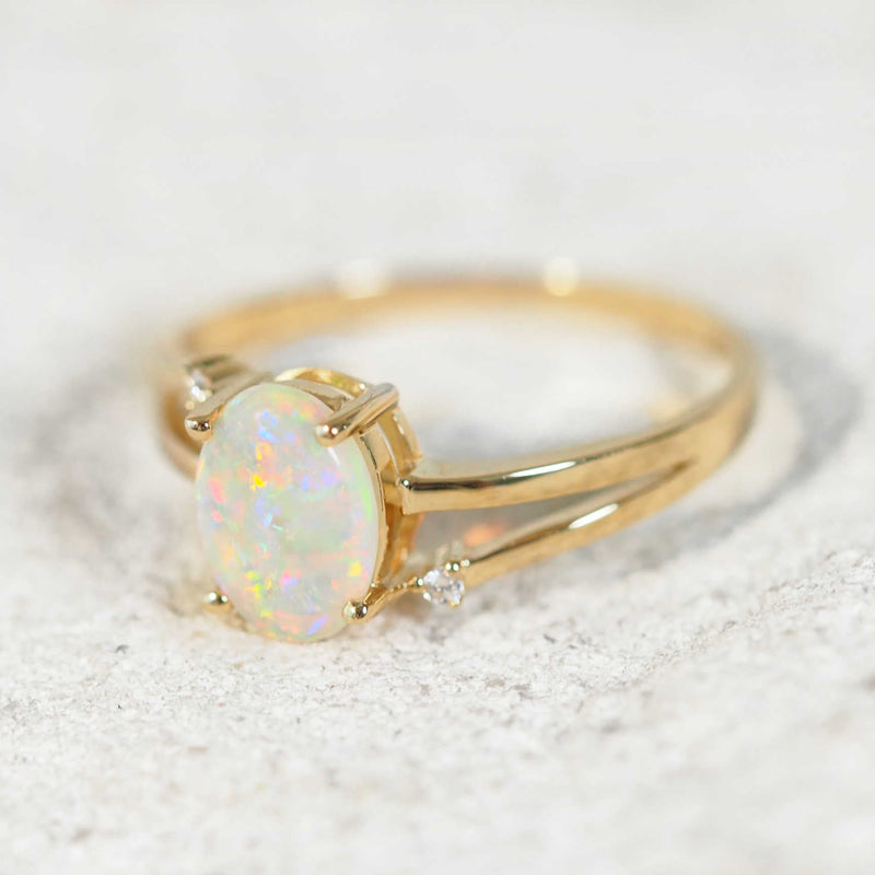 colourful crystal opal ring set in 14ct gold