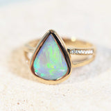 solid lightning ridge opal and diamond ring in gold