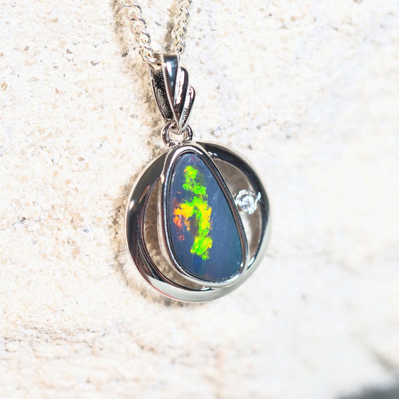 australian doublet opal pendant in sterling silver