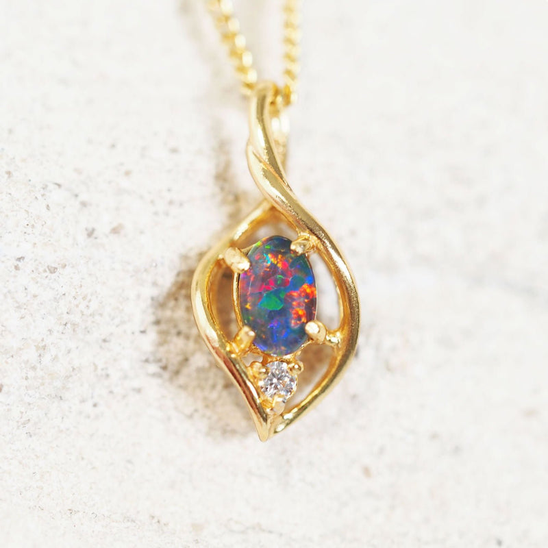 Colourful gold plated silver opal pendant