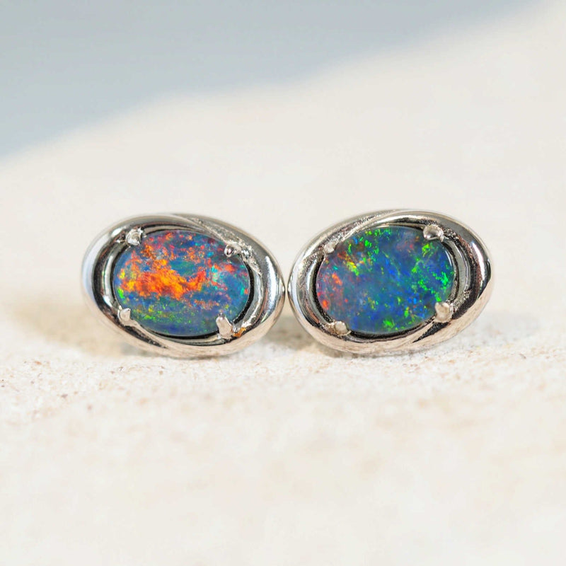 colourful australian opal earrings set in sterling silver