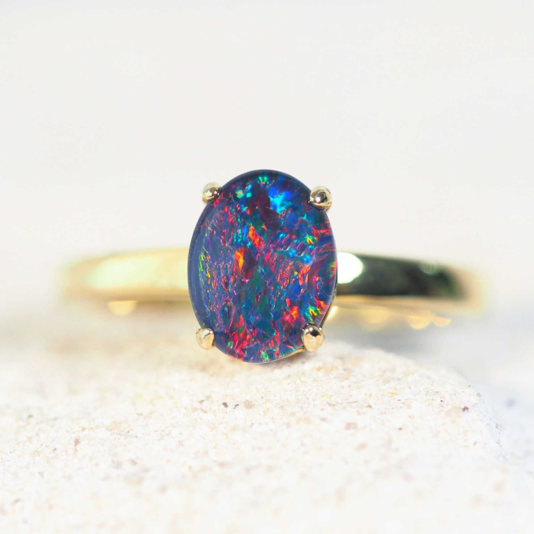 colourful classic opal ring in gold plated silver