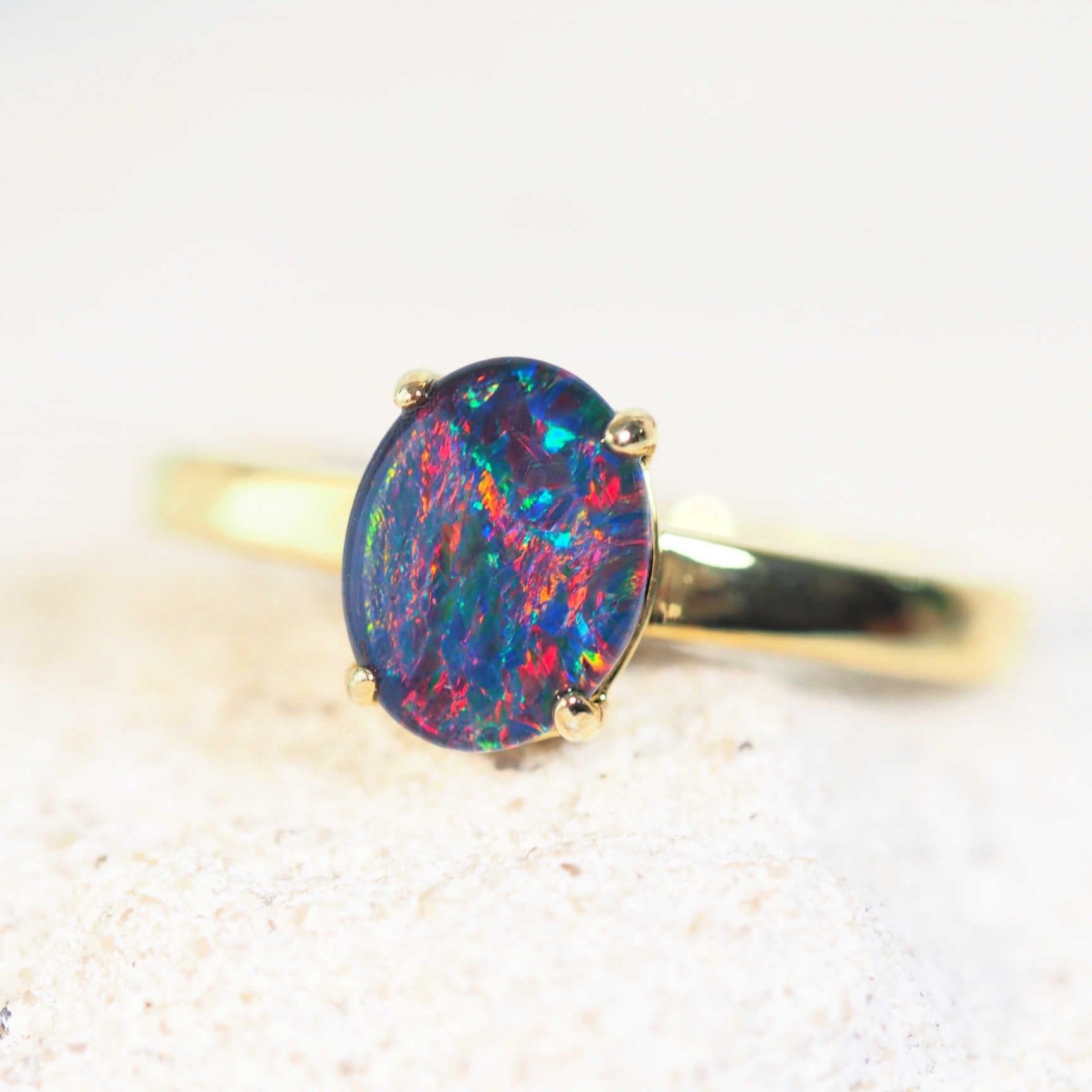 triplet opal ring gold plated silver