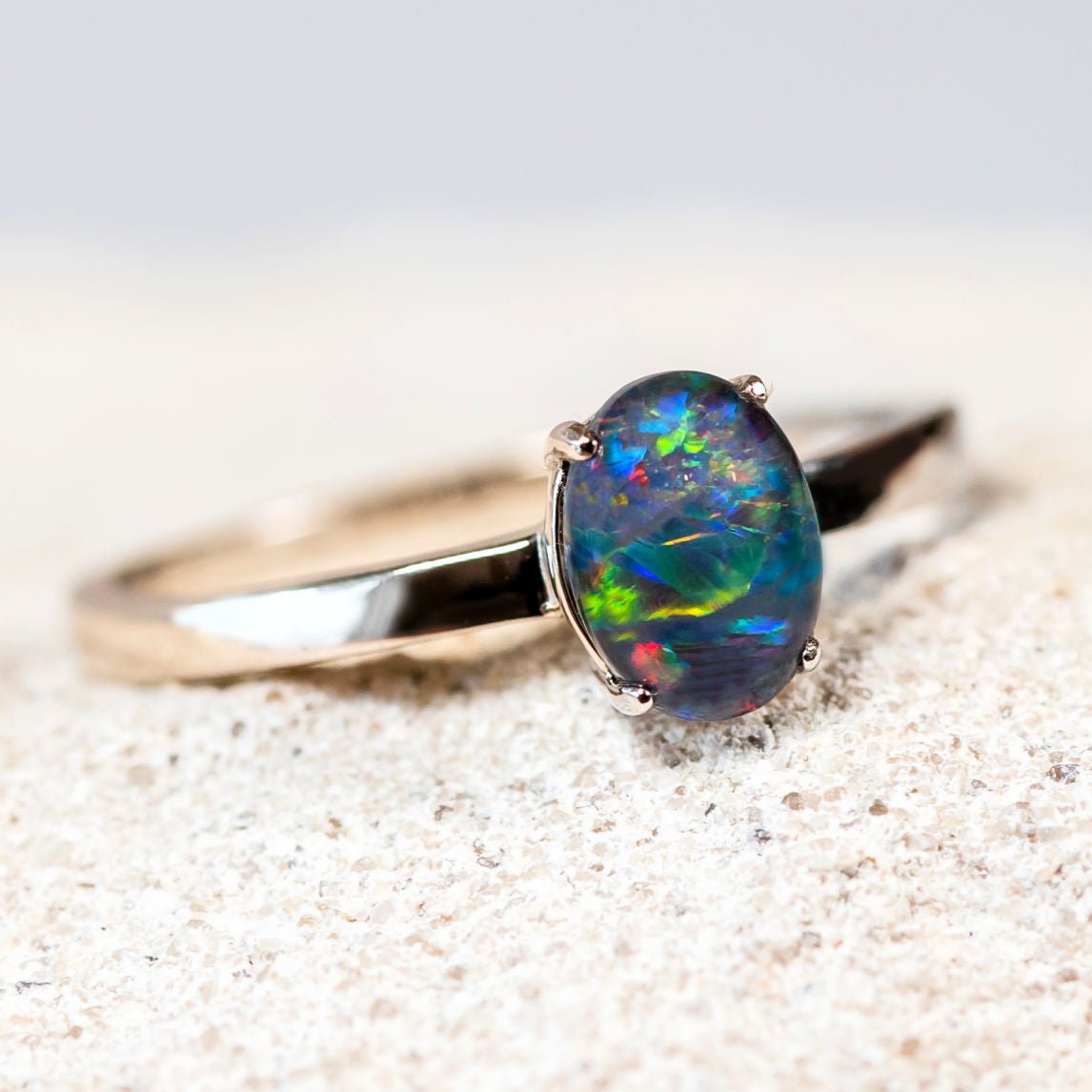 colourful opal ring set in silver