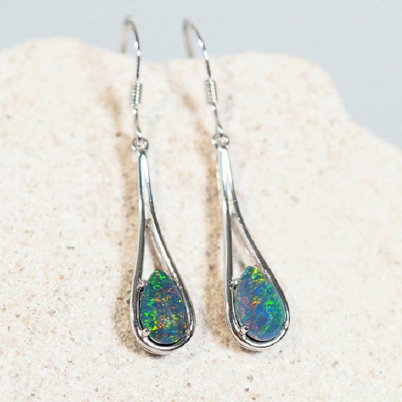 silver triplet opal earrings set in sterling silver