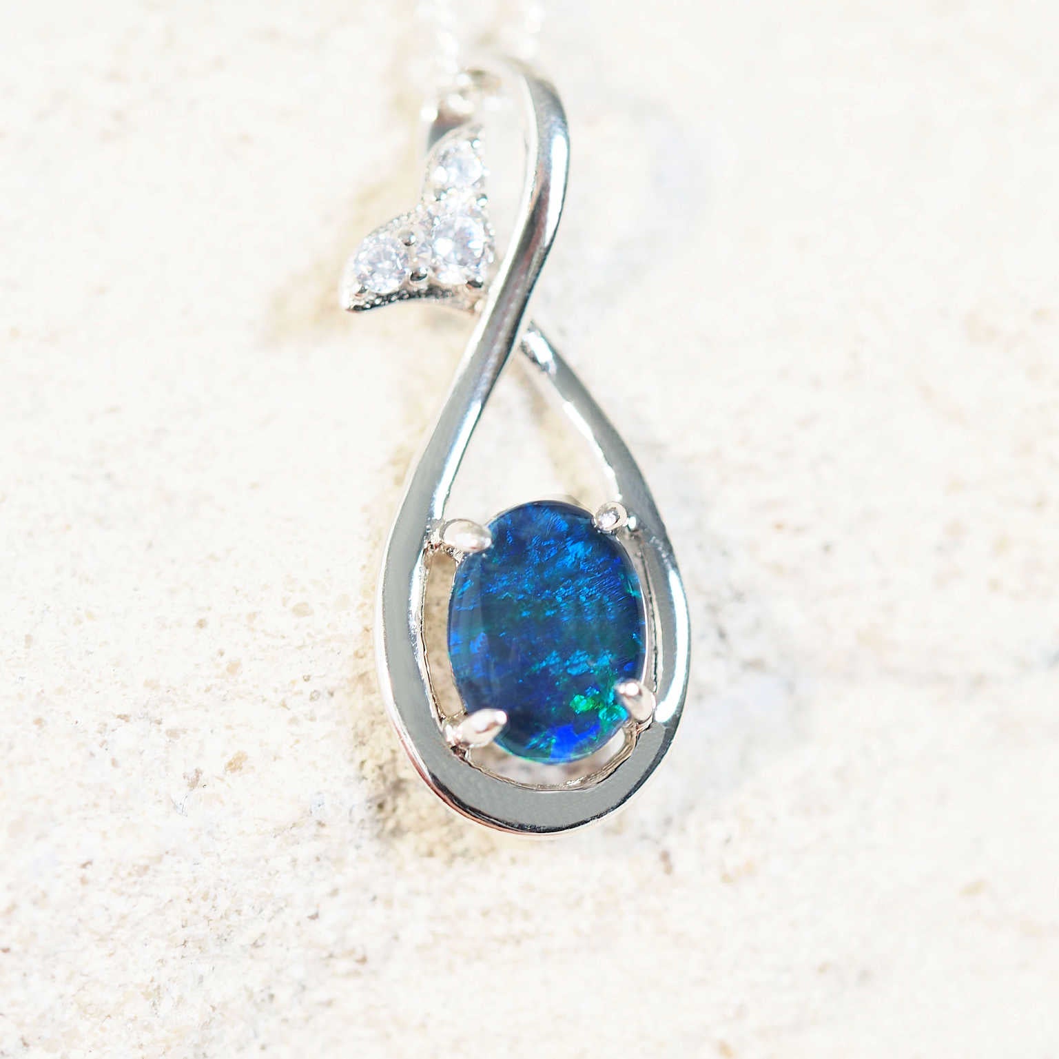 blue opal silver pendant