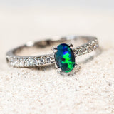 'Amira Blue' Silver Triplet Opal Ring