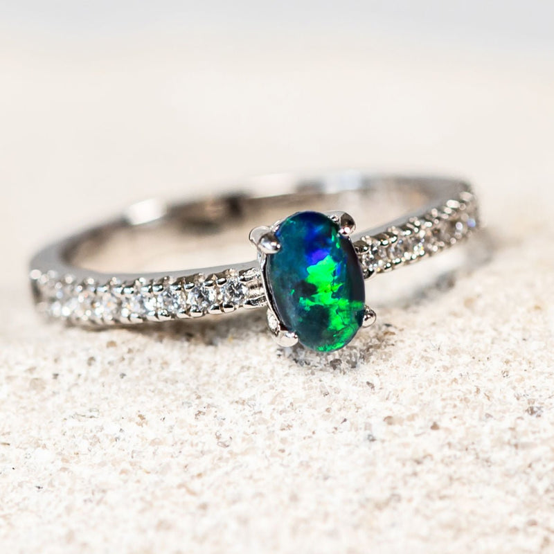 'Amira Blue' Silver Triplet Opal Ring