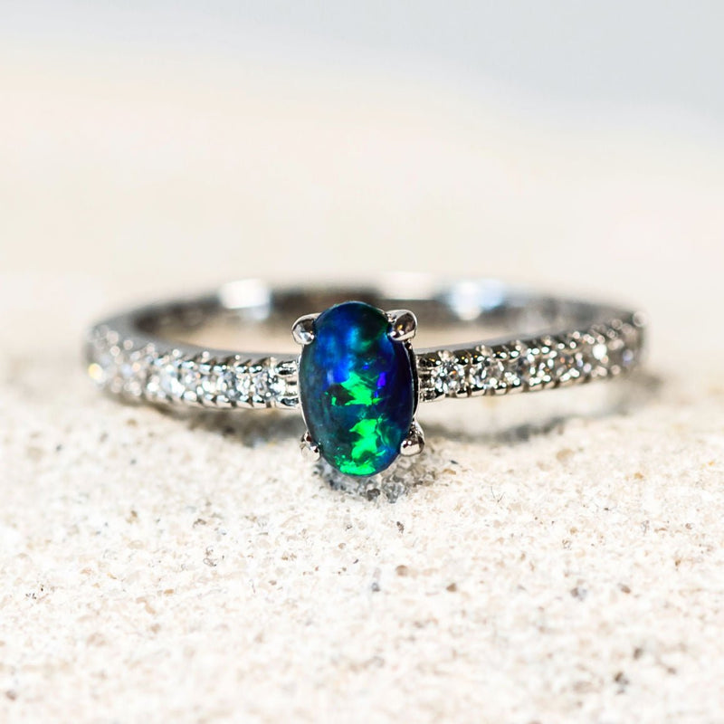 'Amira Blue' Silver Triplet Opal Ring